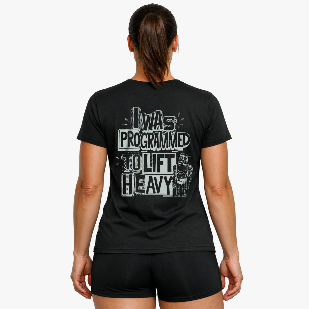 Programmeret til at løfte (backprint) t-shirt