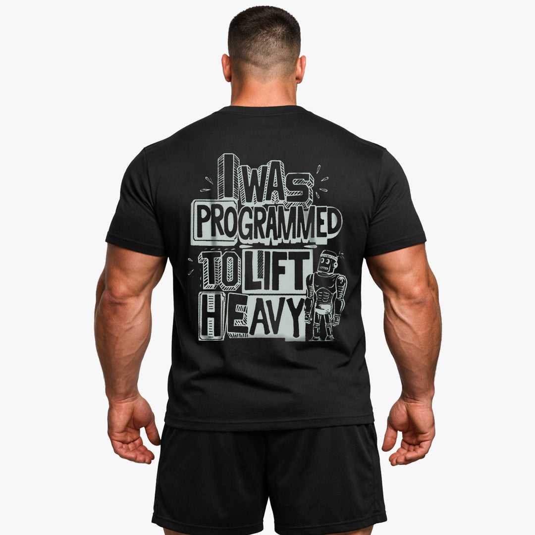 Programmeret til at løfte (backprint) t-shirt