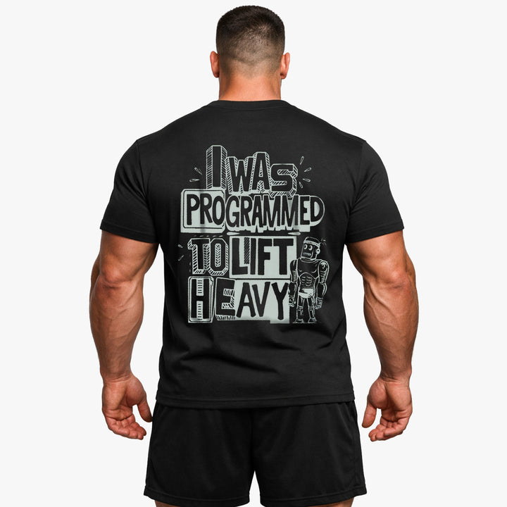 Programmeret til at løfte (backprint) t-shirt