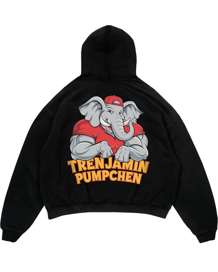 Trenjamin Pumpchen Hoodie i överdimensionerad storlek (baktryck).